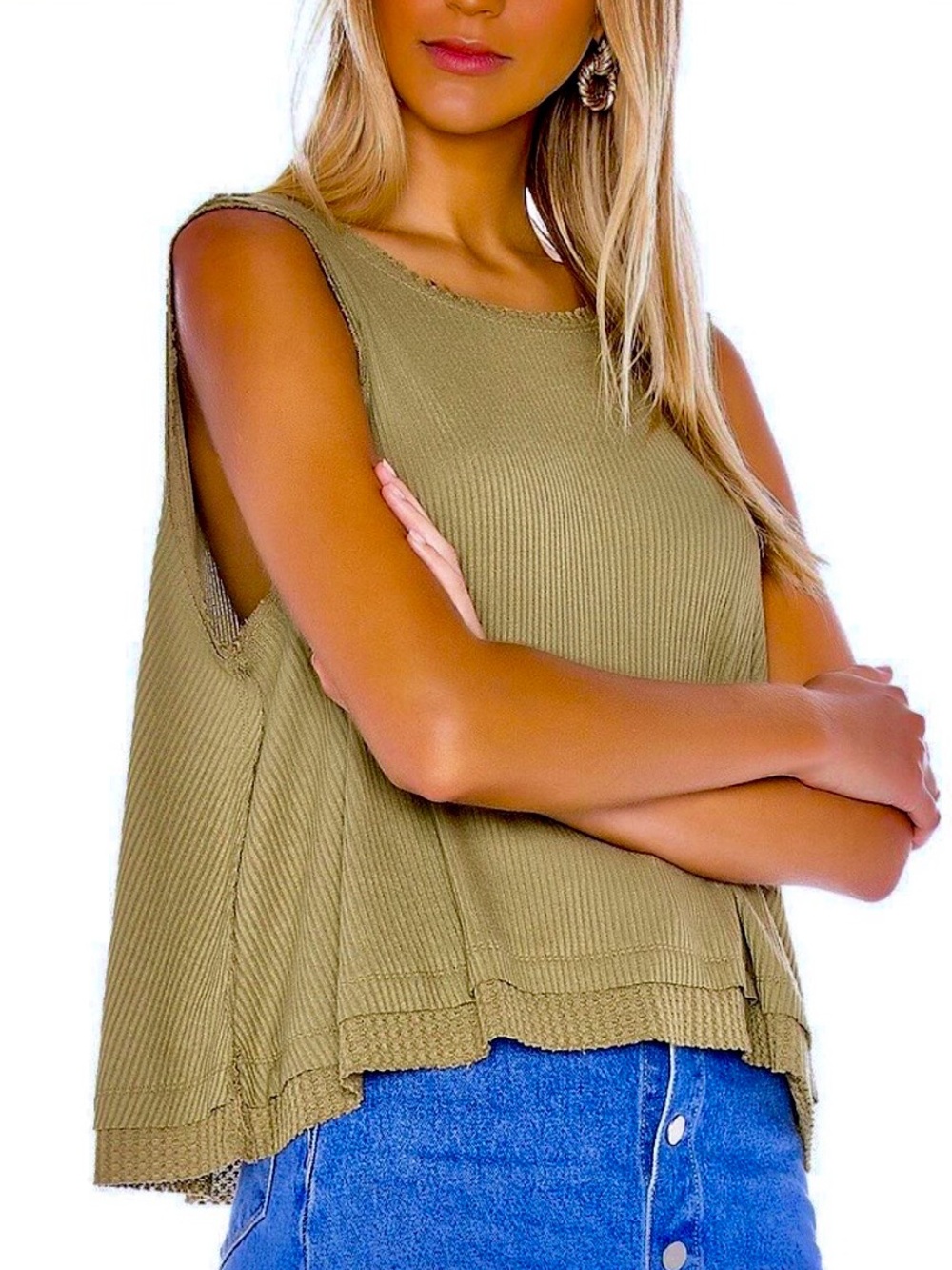 NWT Free People We The Free Willow Tank Top XS Olive Ribbed Layering Top